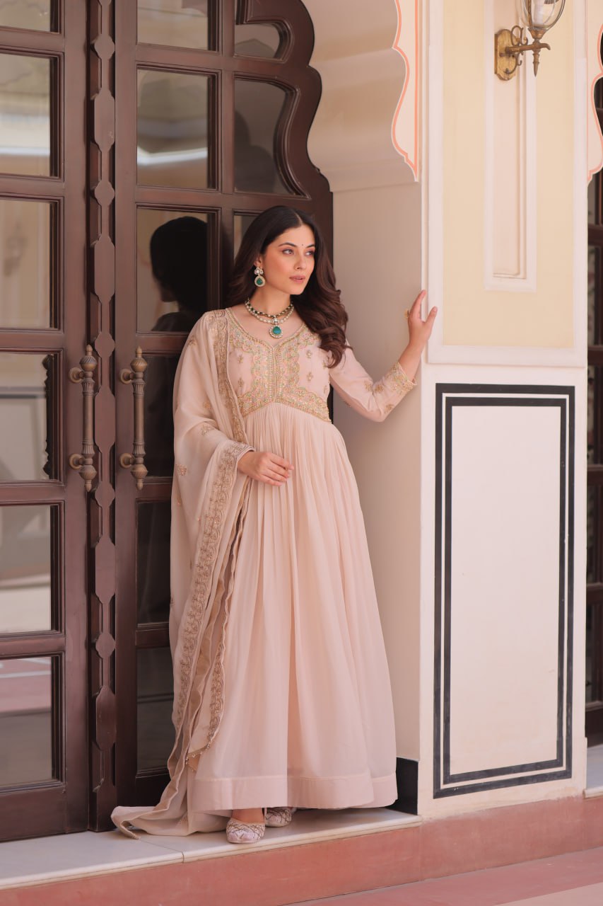 Premium Sequins Embroidered Gown with Designer Dupatta