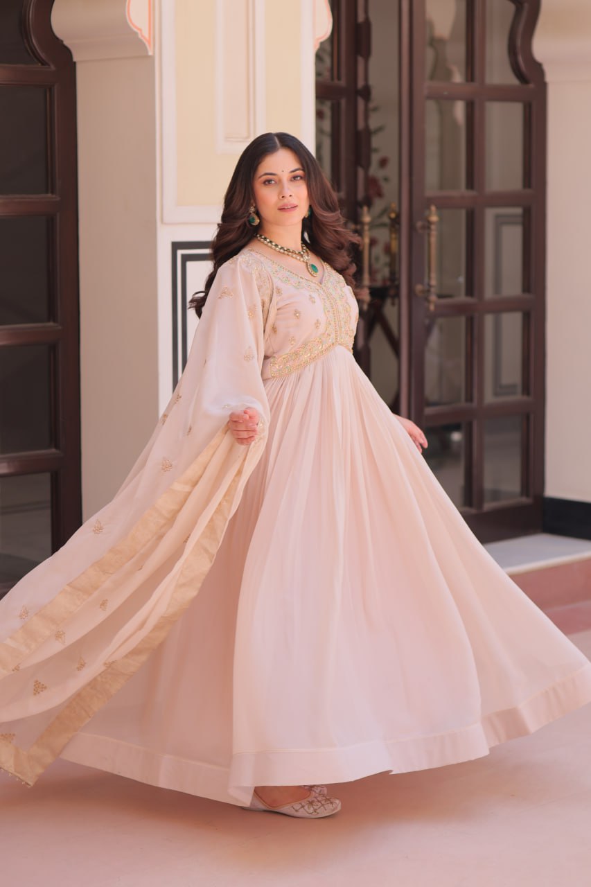 Premium Sequins Embroidered Gown with Designer Dupatta