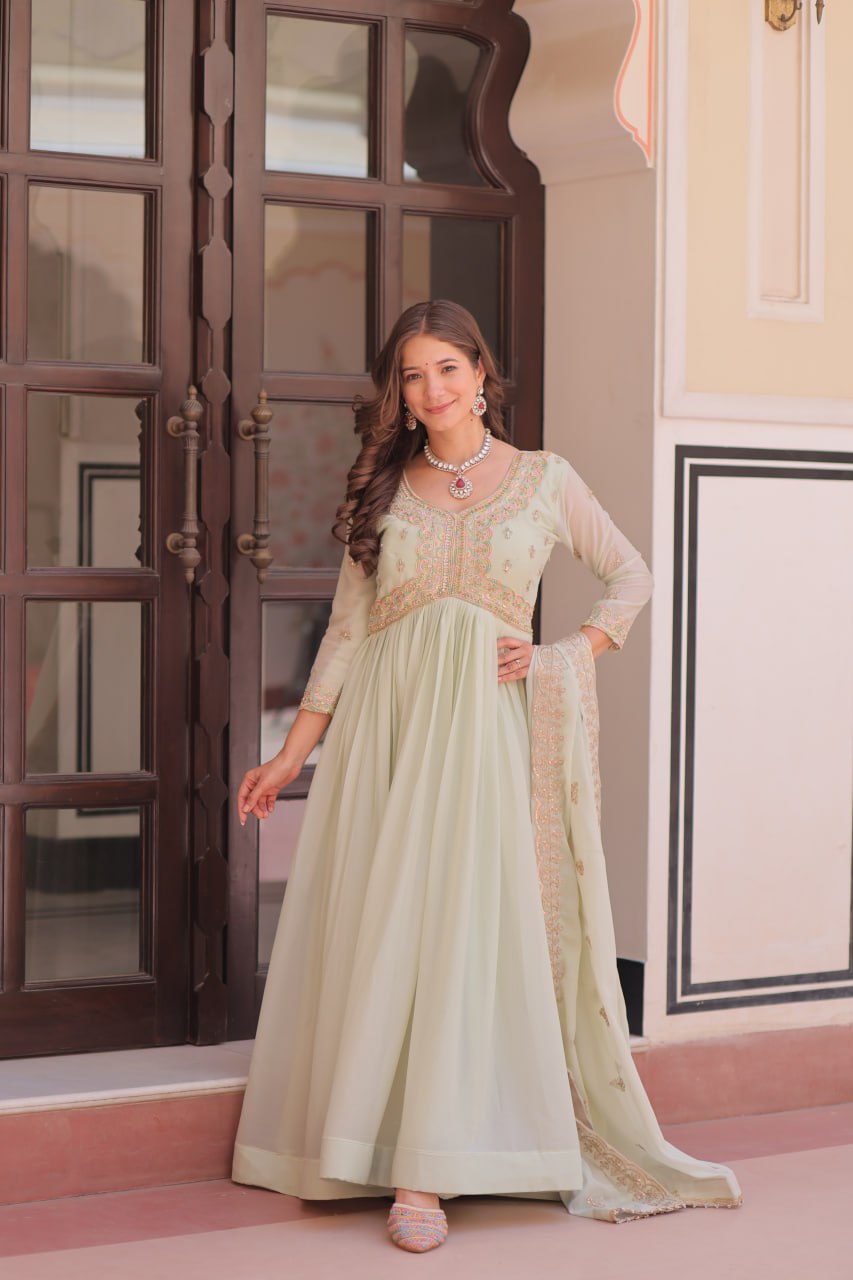 Premium Sequins Embroidered Gown with Designer Dupatta