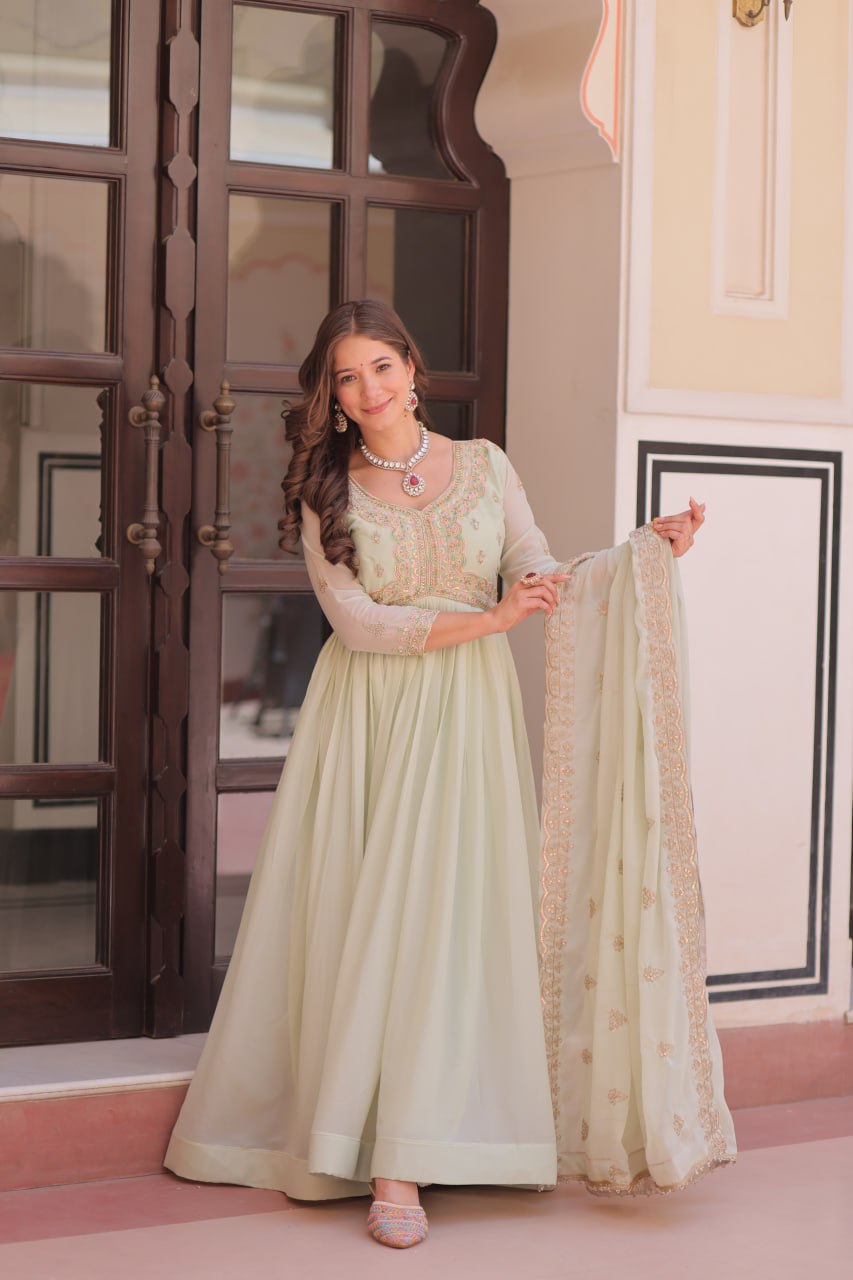 Premium Sequins Embroidered Gown with Designer Dupatta