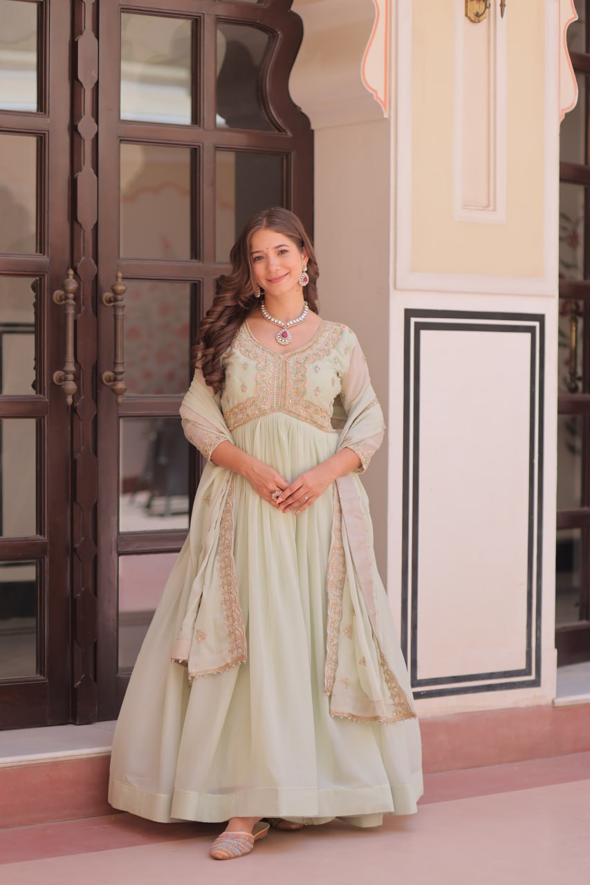 Premium Sequins Embroidered Gown with Designer Dupatta