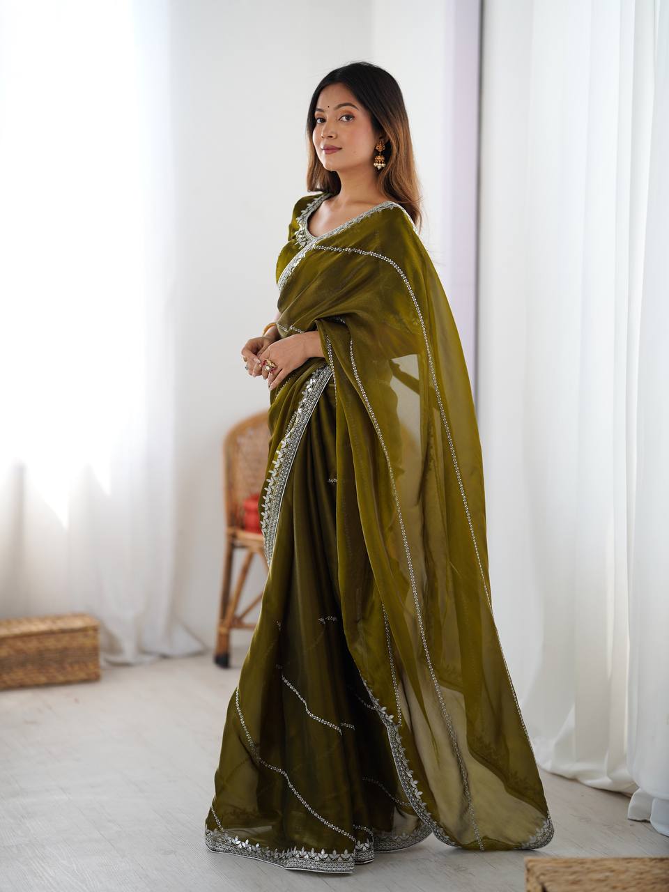 Premium Thread & Sequins Embroidered JMC Silk Saree