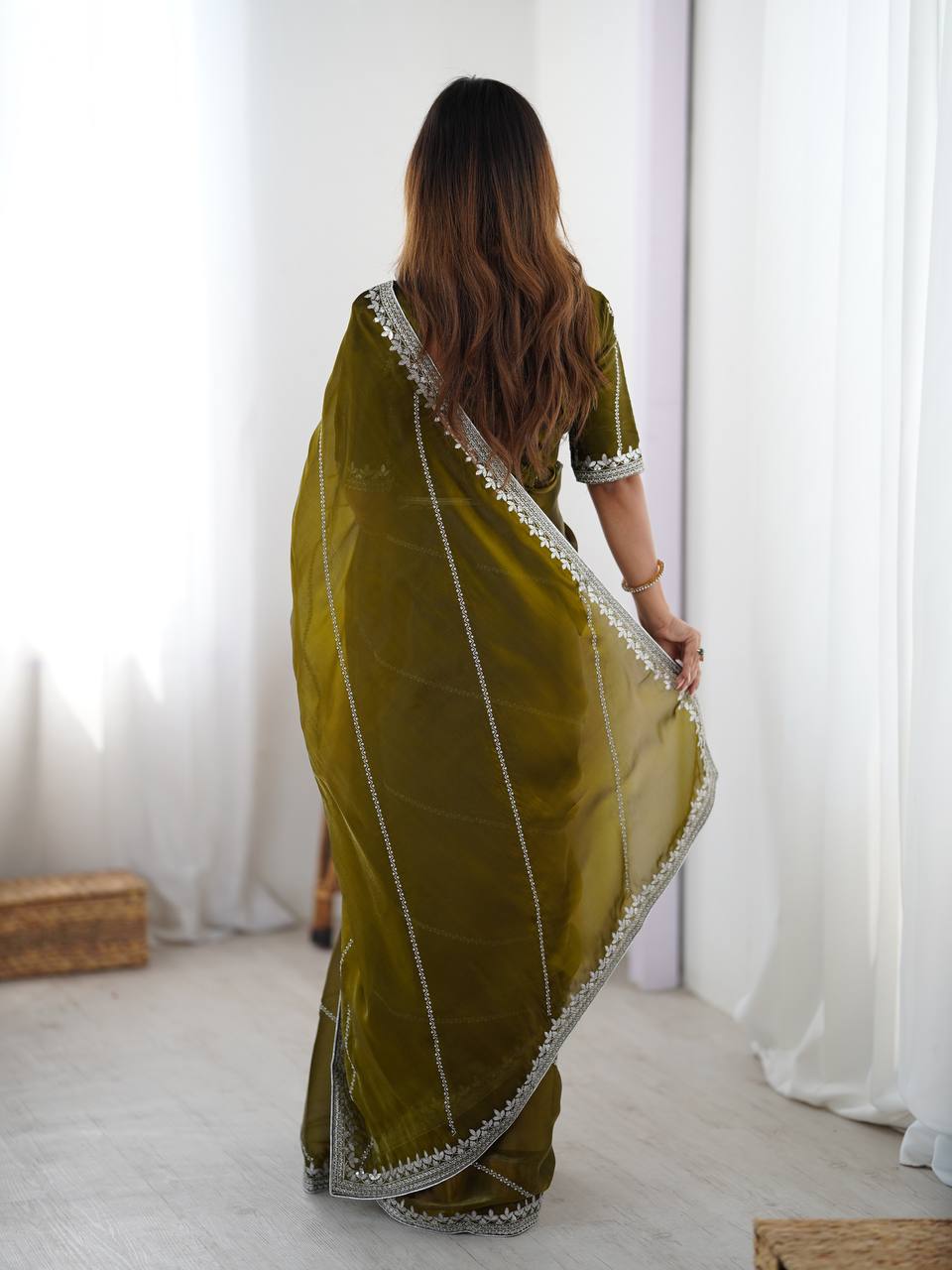 Premium Thread & Sequins Embroidered JMC Silk Saree
