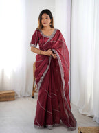 Premium Thread & Sequins Embroidered JMC Silk Saree