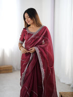 Premium Thread & Sequins Embroidered JMC Silk Saree