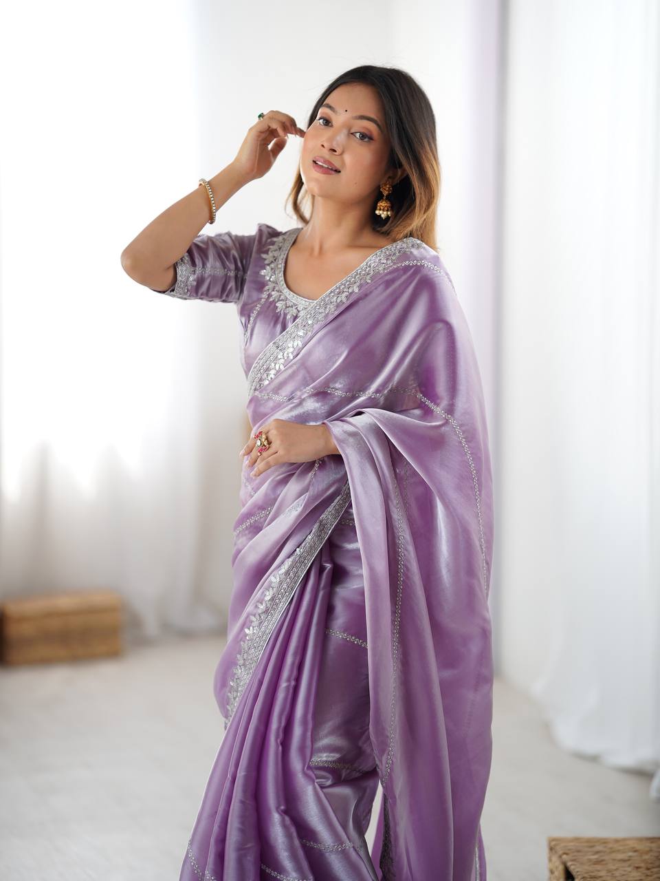 Premium Thread & Sequins Embroidered JMC Silk Saree