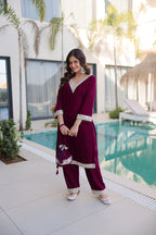 Premium Velvet Embroidered Top Pant Set with Batwa | Eid Wear Outfit