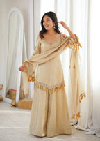Doremon Crush Mirror Work Palazzo Suit Set with Tassel Dupatta