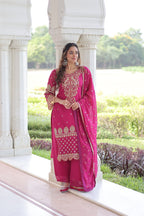 Premium Faux Blooming Embroidered Kurti Pant Dupatta Set