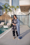 Premium Velvet Zari Embroidered Top Pant Dupatta Set