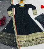 Black Celebrity Style Embroidered Anarkali Set