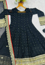 Black Celebrity Style Embroidered Anarkali Set