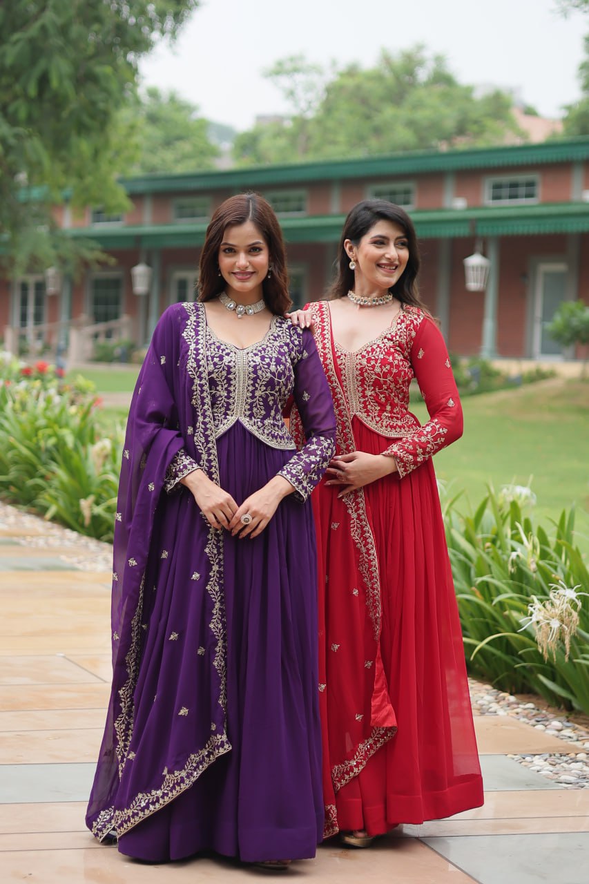 Premium Faux Blooming Embroidered Gown With Dupatta