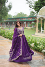 Premium Faux Blooming Embroidered Gown With Dupatta