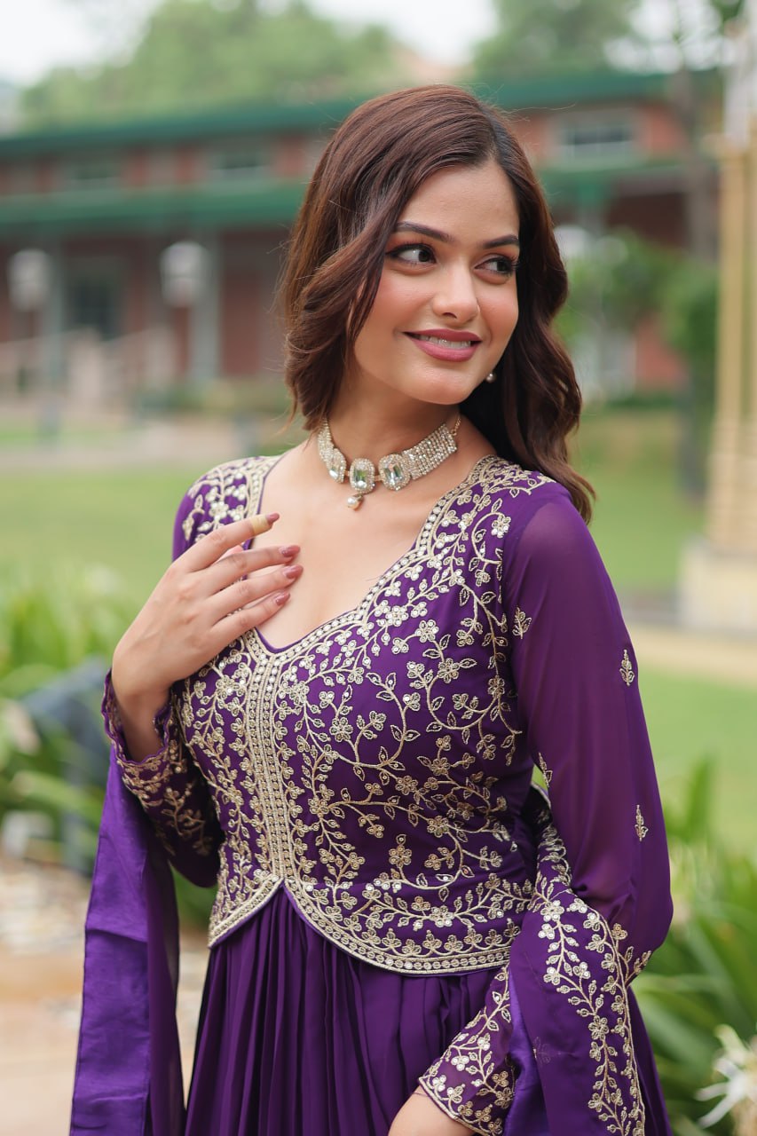 Premium Faux Blooming Embroidered Gown With Dupatta