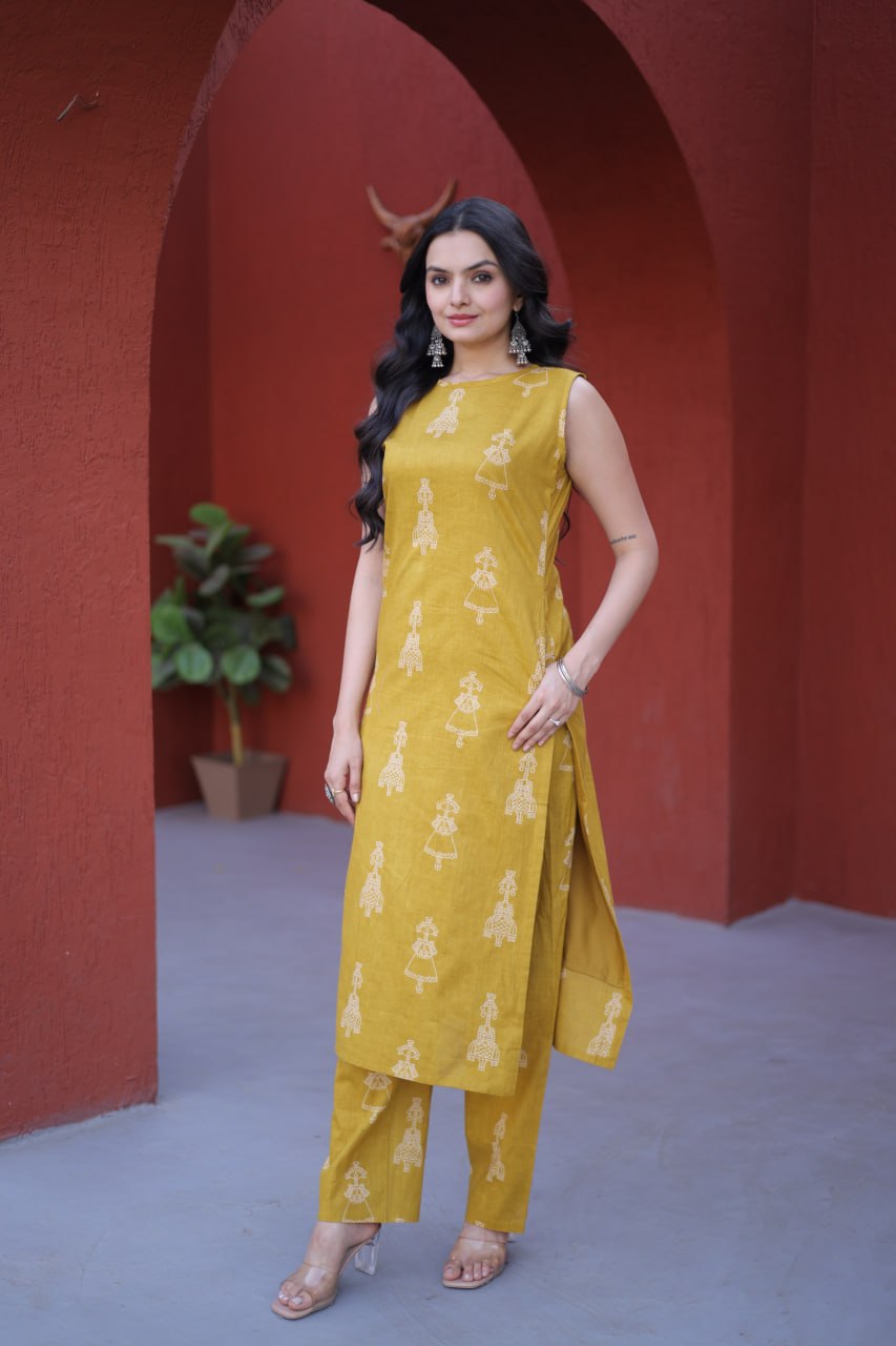 Premium Printed Cotton Kurti With Pant Set