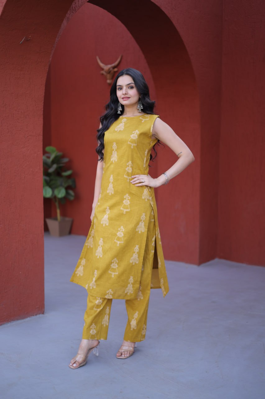 Premium Printed Cotton Kurti With Pant Set