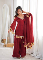 Doremon Crush Mirror Work Palazzo Suit Set with Tassel Dupatta