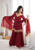 Doremon Crush Mirror Work Palazzo Suit Set with Tassel Dupatta