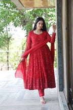 Maroon Georgette Sequins Embroidered Anarkali Suit Set with Dupatta