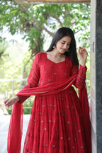 Maroon Georgette Sequins Embroidered Anarkali Suit Set with Dupatta