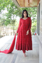 Maroon Georgette Sequins Embroidered Anarkali Suit Set with Dupatta