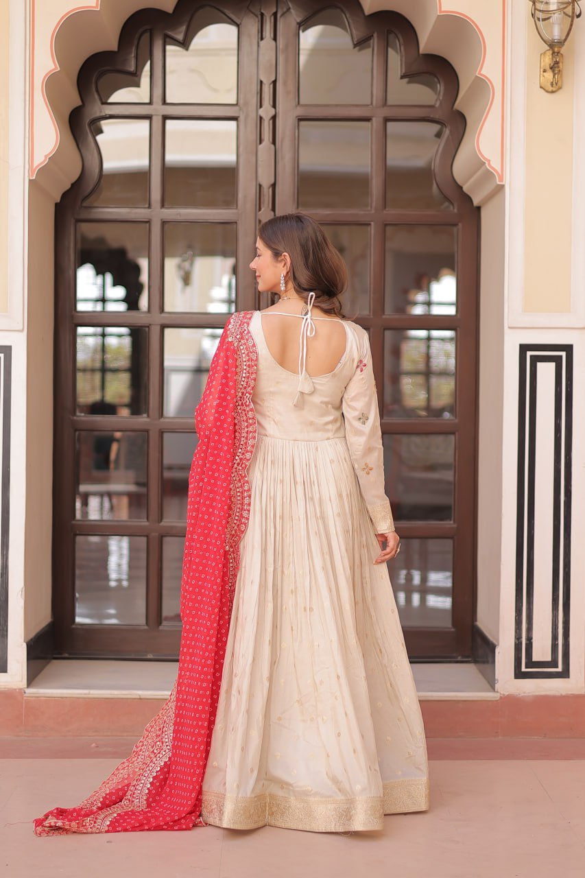 Premium Embroidered Gown with Bandhani Dupatta | Party Wear Outfit