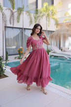 Premium Mal Chanderi Embroidered Party Wear Gown for Women