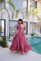 Premium Mal Chanderi Embroidered Party Wear Gown for Women