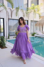 Premium Mal Chanderi Embroidered Party Wear Gown for Women