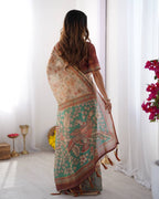 Premium Linen Cotton Forest & Peacock Digital Print Saree with Matching Blouse