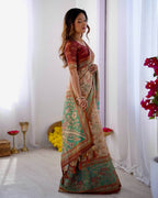Premium Linen Cotton Forest & Peacock Digital Print Saree with Matching Blouse