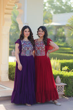 Premium Designer Multithread Embroidered Flared Gown