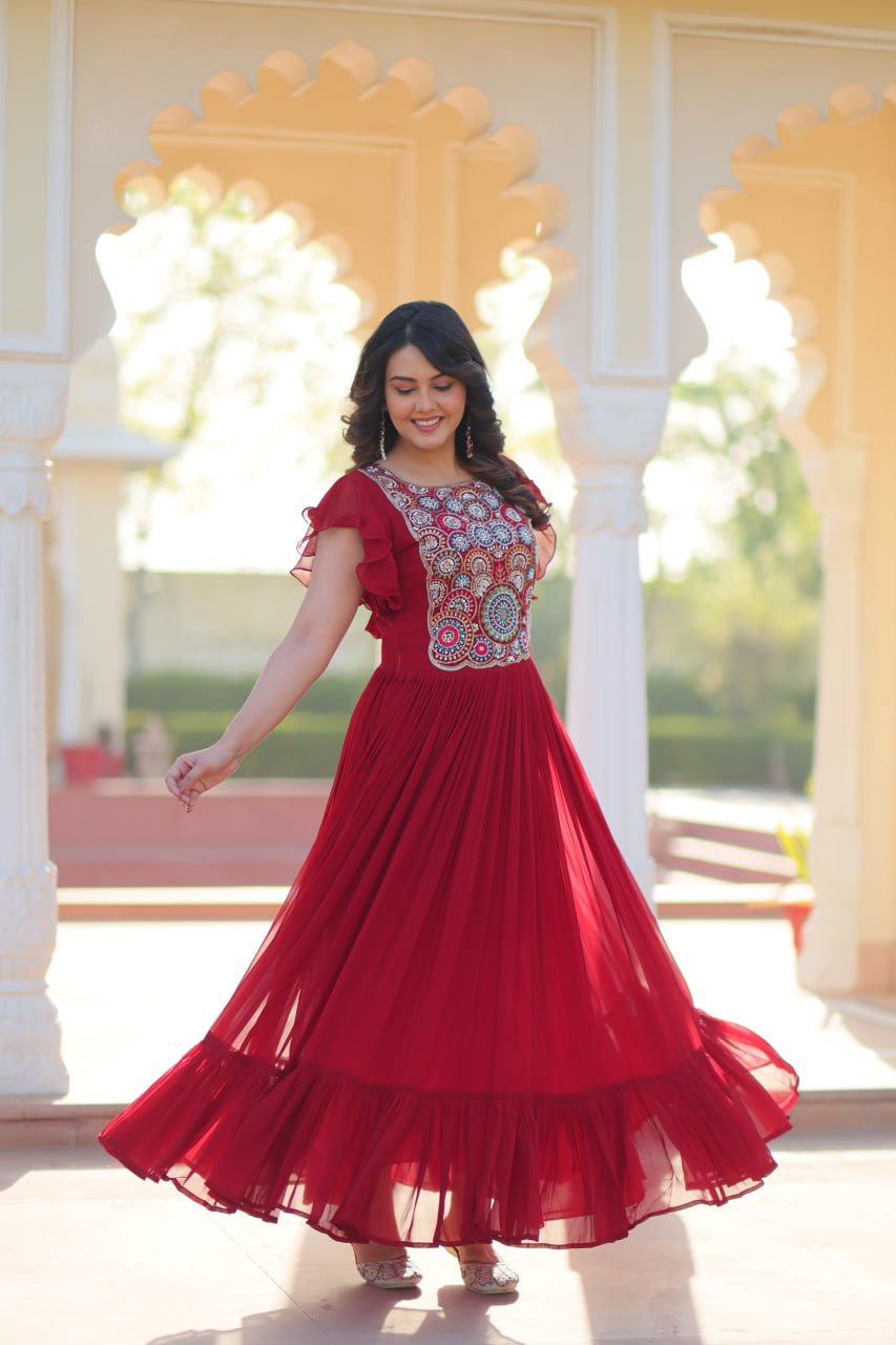 Premium Designer Multithread Embroidered Flared Gown