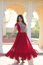 Premium Designer Multithread Embroidered Flared Gown