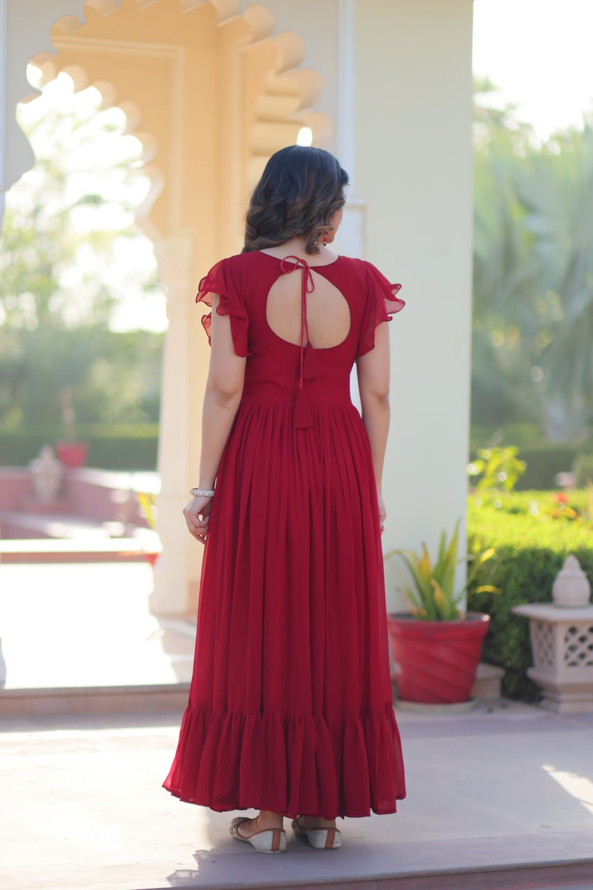 Premium Designer Multithread Embroidered Flared Gown