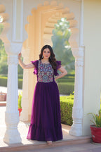 Premium Designer Multithread Embroidered Flared Gown