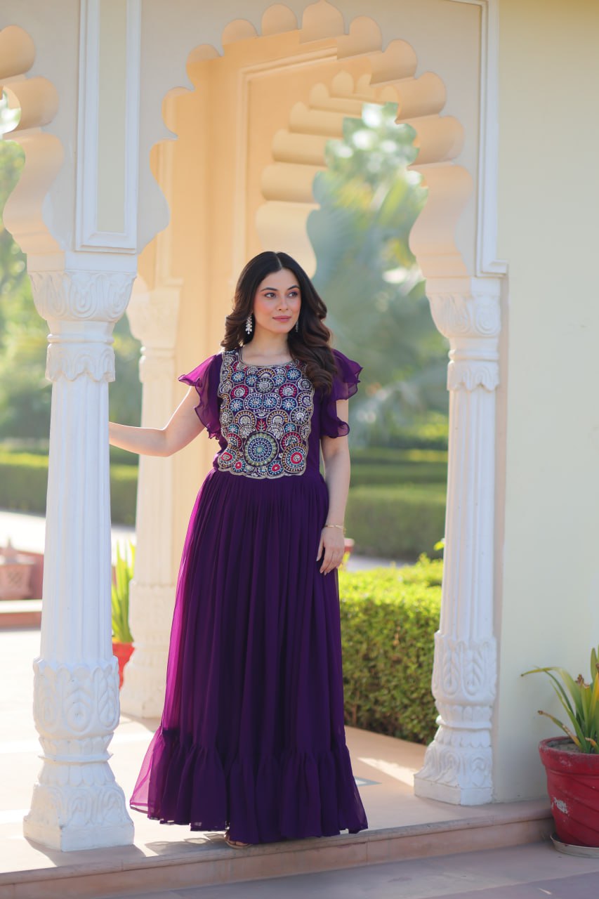 Premium Designer Multithread Embroidered Flared Gown