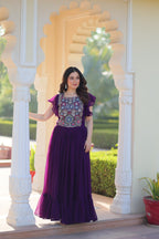 Premium Designer Multithread Embroidered Flared Gown