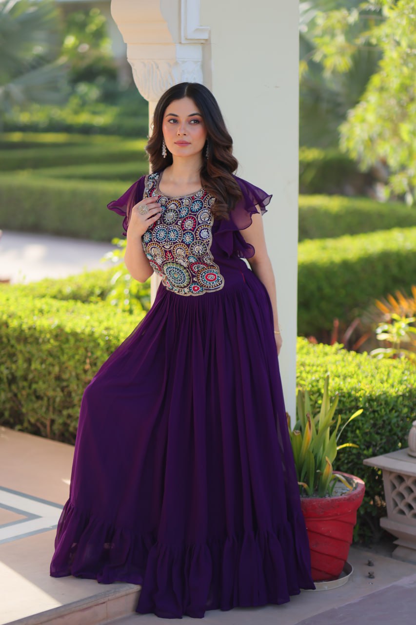 Premium Designer Multithread Embroidered Flared Gown
