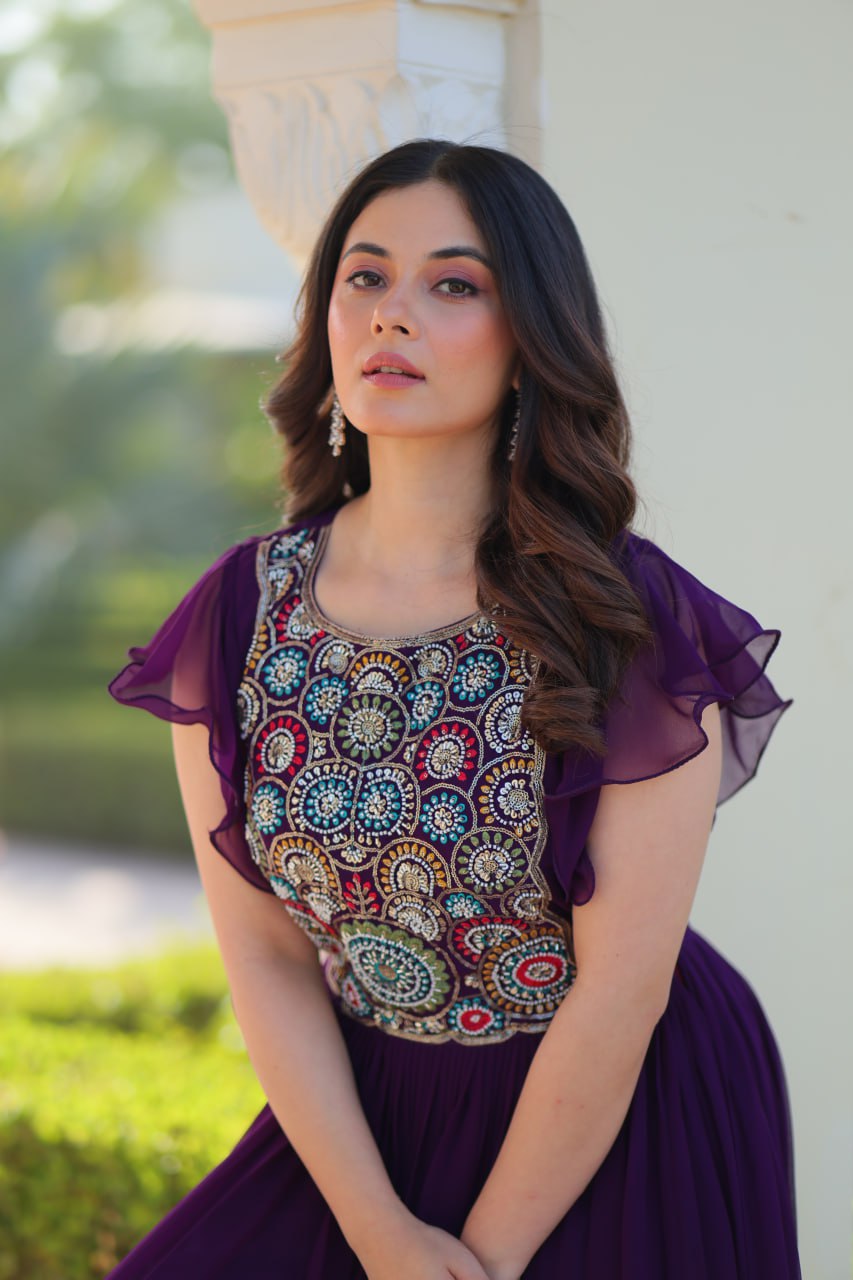 Premium Designer Multithread Embroidered Flared Gown