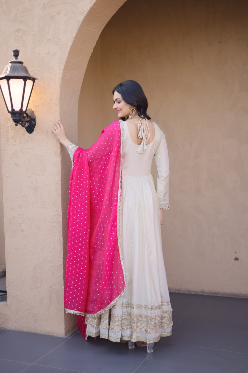 Premium Designer Mirror Work Anarkali Gown with Dupatta for Women