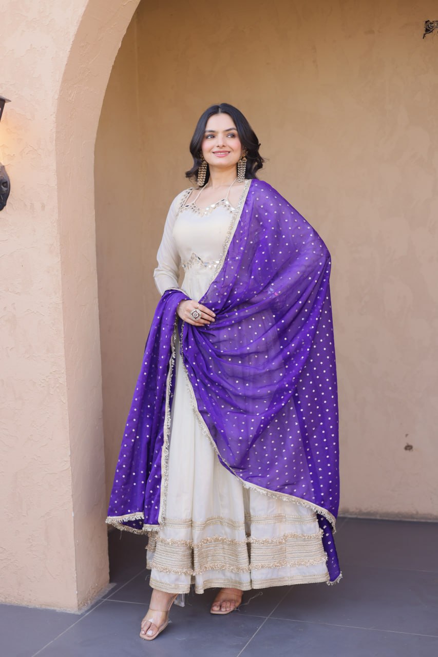 Premium Designer Mirror Work Anarkali Gown with Dupatta for Women