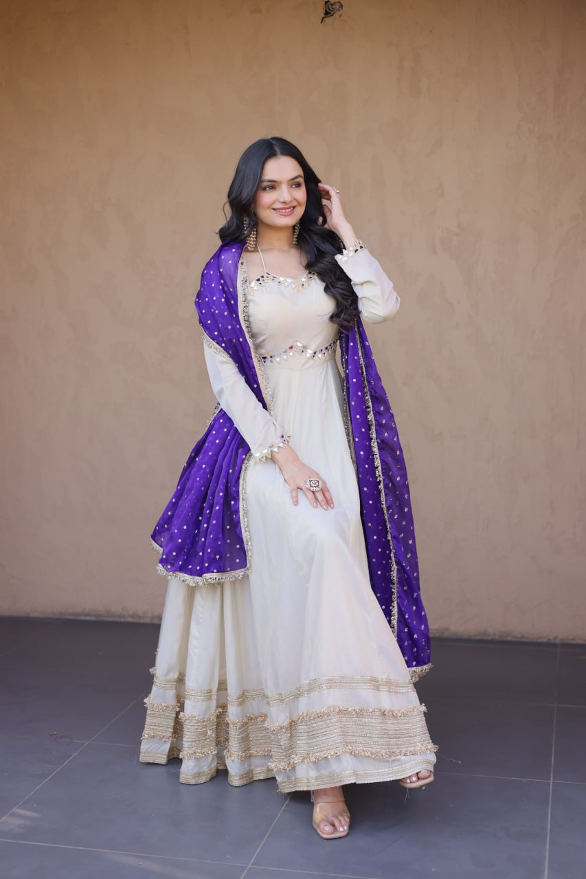 Premium Designer Mirror Work Anarkali Gown with Dupatta for Women