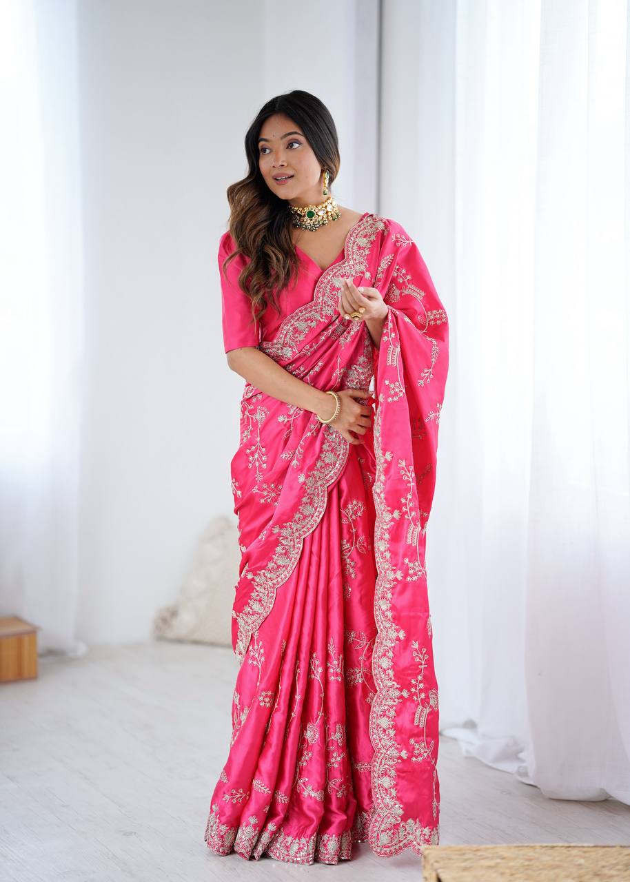 Premium Coding Sequins Embroidered Satin Silk Saree