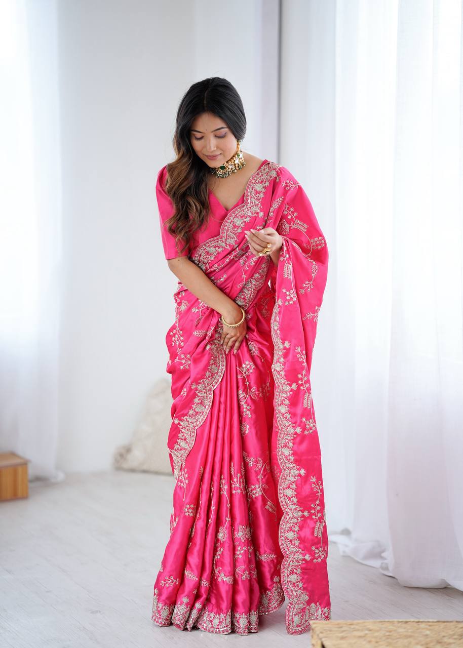 Premium Coding Sequins Embroidered Satin Silk Saree