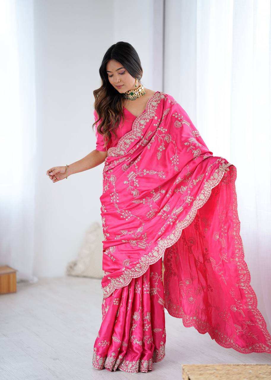 Premium Coding Sequins Embroidered Satin Silk Saree