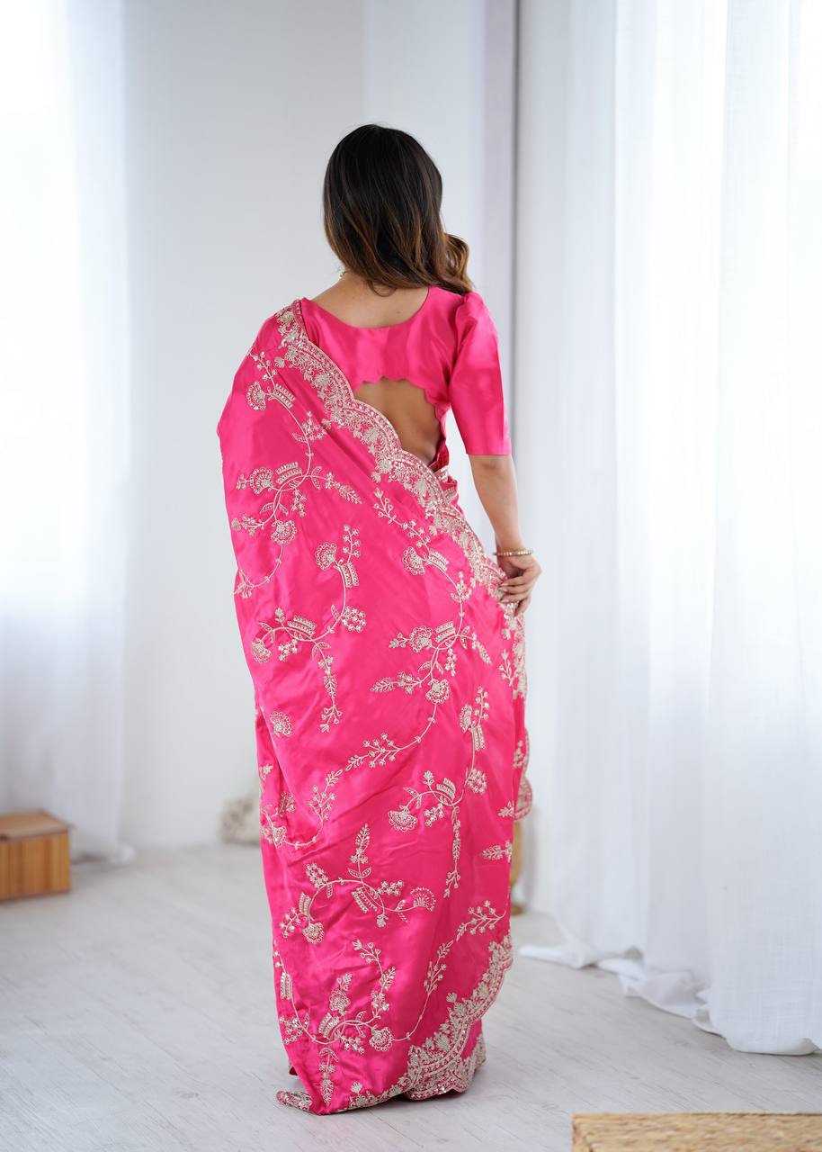 Premium Coding Sequins Embroidered Satin Silk Saree