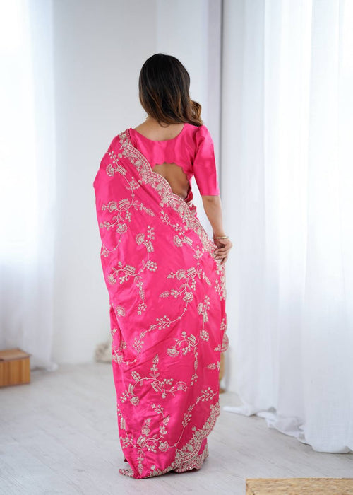 Premium Coding Sequins Embroidered Satin Silk Saree