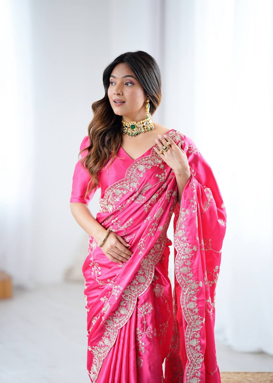 Premium Coding Sequins Embroidered Satin Silk Saree